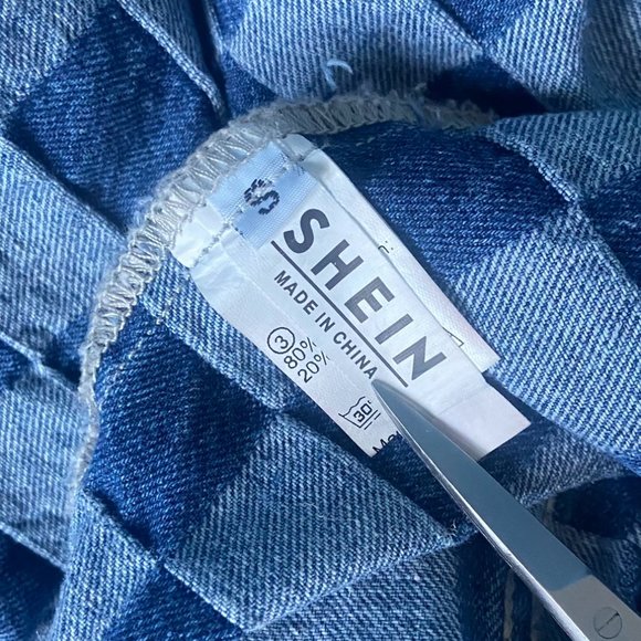 SHEIN (Size S) Blue Denim Checkered Jacket - Picture 4 of 6